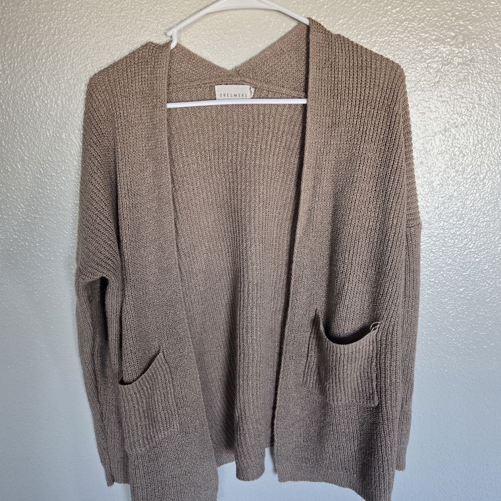 Dreamers Tan Open-Front Cardigan